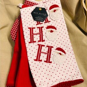 Max Studio Holiday Santa Kitchen Towels - Red and White